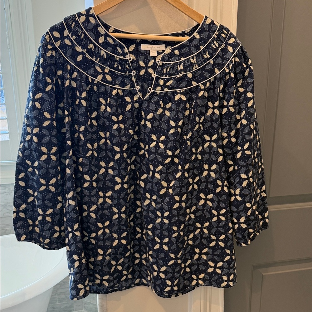 J.Jill top in navy, light blue and white